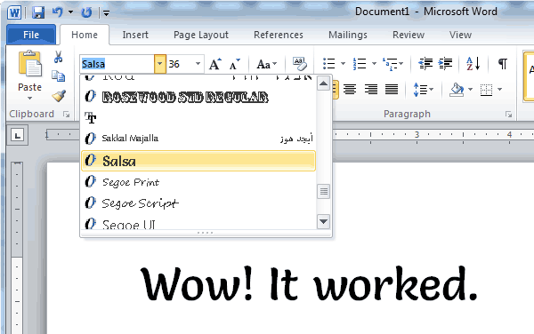 Use of font in Word document word