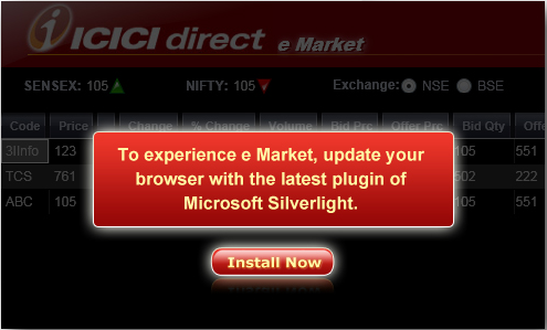 ICICI Direct eMarketwatch - Update Silverlight PLugin Warning icici-direct-emarketwatch